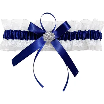 B-TOP Krajkový svatební podvazek Modrá Mašle