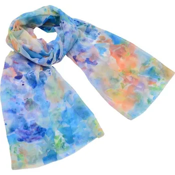 Šála Šála klasická - modrá s akvarelovým potiskem