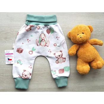 AMÁLKA Elastické rostoucí kalhoty teplákovina, kouzelné hračky Velikost: 68
