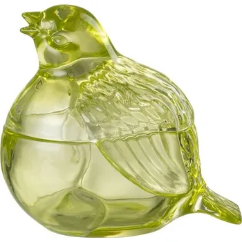 Dóza na potraviny Zelená skleněná nádoba s víkem ptáček - 14*14*13cm/ 250ml