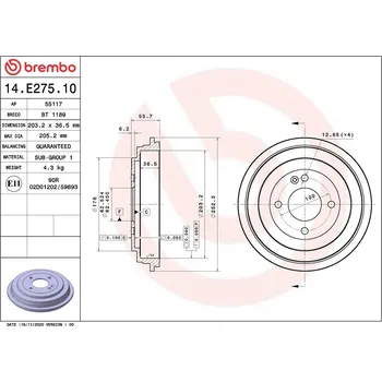 Brzdový buben Brzdový buben BREMBO 14.E275.10
