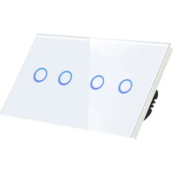 vypínač DOTYKOVÝ SPÍNAČ SVĚTLA 2X DVOJITÝ BÍLÝ SKLENĚNÝ S N 2G2G PRO DVĚ KRABICE