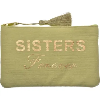 Kosmetická taška Zelená látková toaletní taštička se střapcem Sisters Forever - 17*1*11 cm