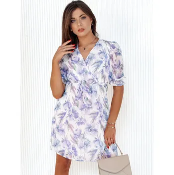 Dámské oblečení Bílo-fialové květinové mini šaty LILIANNA EY2520 Velikost: L