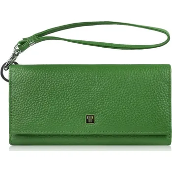 Peněženka Paolo Peruzzi Velká dámská kožená peněženka s prostorem pro telefon Peruzzi; zelená