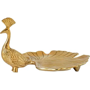 Glamour ozdobná kovová zlatá mísa Peak ve tvaru páva 37 cm