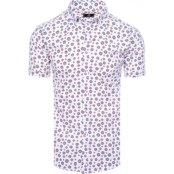 Pánská košile Bílá pánská košile s krátkým rukávem a červeným potiskem KX1021 Velikost: M