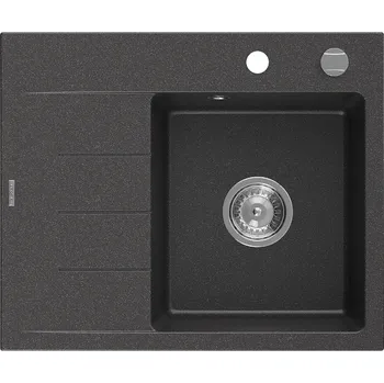 Granitový dřez MEXEN - Ben granitový dřez 1 s odkapávačem pravý 600 x 500 mm, černá kropenatá, sifon chrom 6523605000-76 MEXEN