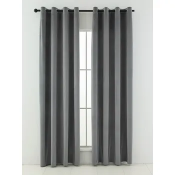Závěs Sametové zatemňovací závěsy Cesar šedé - 140 x 160 cm (2ks) - kroužky
