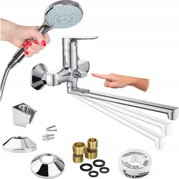 Vodovodní baterie Jednopáková nástěnná vanová a sprchová baterie Sotbe Unicorn, sada se sprchou, stříbrná