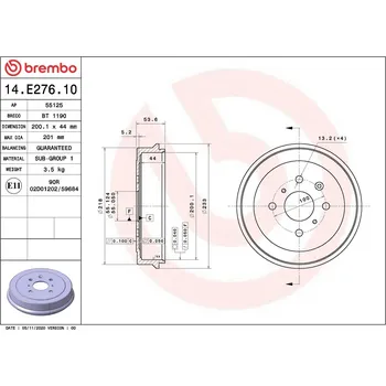 Brzdový buben Brzdový buben BREMBO 14.E276.10