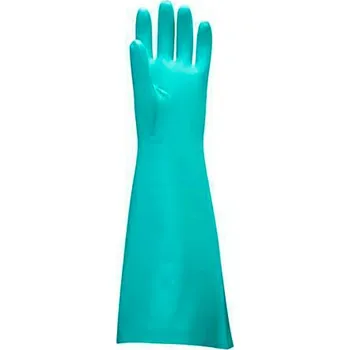 Pracovní rukavice Ochranné rukavice, zelená, nitrilové, chemicky odolné, dlouhý rukáv, velikost M