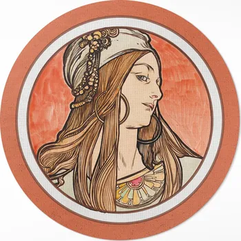 Koberec Kulatý Koberec z PVC do kuchyně Rozměr ⌀ 100 cm Žena z vitráže Alfonse Muchy