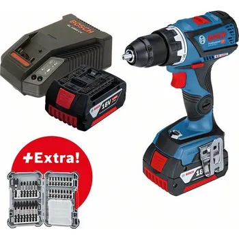 BOSCH GSR 18V-60 C + 2× akumulátor GBA 18V 4.0Ah + 31dílná sada šroubovacích bitů (0615990L2H)