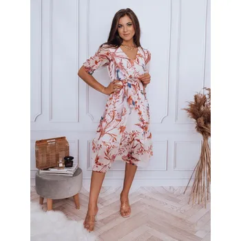 Dámské šaty Bílo-růžové šaty s květinovým vzorem SELIA EY1871 Velikost: XS