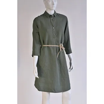 Dámské šaty Lněné šaty s límečkem Barva: Zelená oliva, Velikost: 42