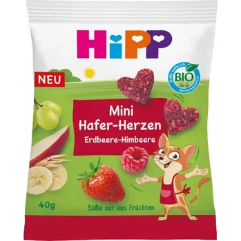 Hipp Bio Mini ovesná Srdíčka Jahody maliny 40g 1r