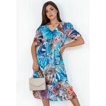 Dámské šaty Modré vzorované midi šaty BLOSSOM LOVE EY2524 Velikost: XS