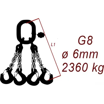 Upínací popruh BEST MAXX 2360kg Vázací řetěz G8 čtyřpramenný, oko-hák, 6mm Délka úvazku: 1,5 M