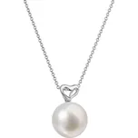 Zlatý 14 karátový náhrdelník bílé zlato srdíčko s bílou říční perlou 82P00043