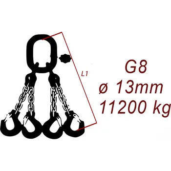 Upínací popruh BEST MAXX 11200kg Vázací řetěz G8 čtyřpramenný, oko-hák, 13mm Délka úvazku: 1 M