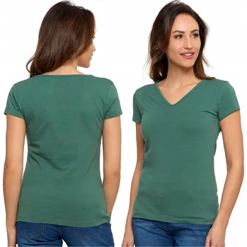 Tričko Dámské tričko s krátkým rukávem Výstřih V Bavlněný Khaki MORAJ XL