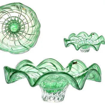 Egermann, Nový Bor Hutní mísa 38 cm zelená s proužky