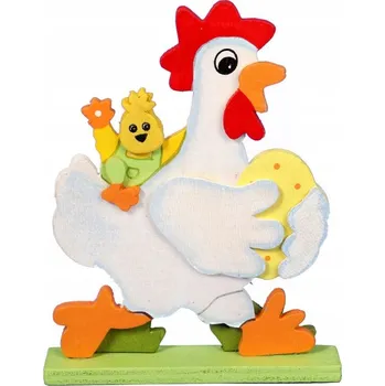 Velikonoční dekorace Slepice s kuřátkem dřevěná dekorace velikonoční ozdoba figurka 14 cm