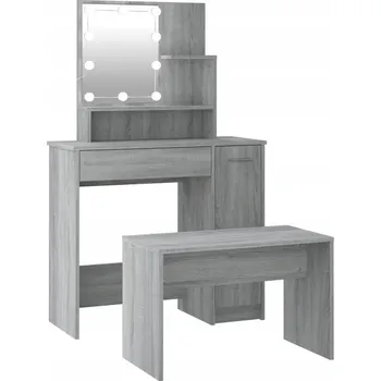 Toaletní stolek Toaletní stolek se se zrcadlem s LED osvětlením, šedý dub sonoma, 86,5x35x136 cm