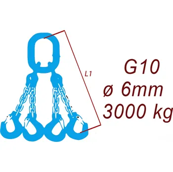 Upínací popruh BEST MAXX 3000kg Vázací řetěz G10 čtyřpramenný, oko-hák, 6mm Délka úvazku: 2,5 M