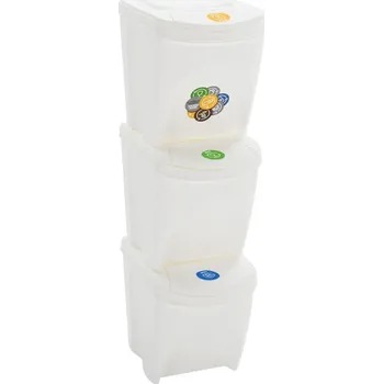 Odpadkový koš vidaXL Stohovatelné koše na odpadky 3 ks bílé 75 l polypropylen