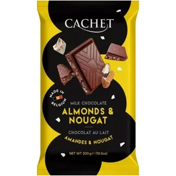 Čokoláda Belgická čokoláda CACHET 300 g mléčná MANDLE & NUGÁT (Belgická mléčná čokoláda / v kosher kvalitě)