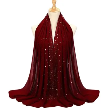 Šála šifonový přehoz přes ramena s perličkami Barva: Vínová