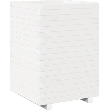 Květináč Zahradní květináč z masivního borovicového dřeva 50x50x72,5 cm bílý