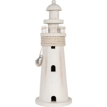 Bílá dřevěná dekorace maják Lighthouse Nautic - Ø 10*30 cm