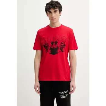 Pánské tričko Bavlněné tričko HUGO Durro červená barva, s potiskem, 50538257 33X, vel. XXL