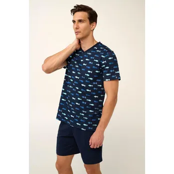 Pánské pyžamo Vamp Bavlněné pánské pyžamo s rybím potiskem 22642