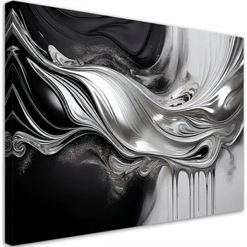 Obraz Obraz na plátně, Černo-stříbrná abstrakce 3D 60x40