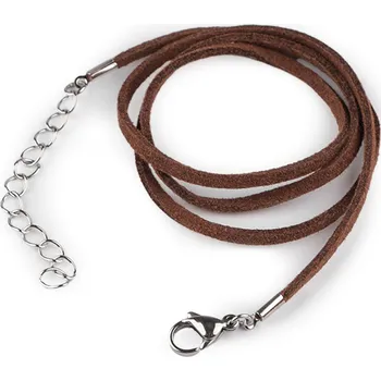 Šňůrka z eko kůže s karabinkou z nerezové oceli délka 46 cm, barva 2 hnědá