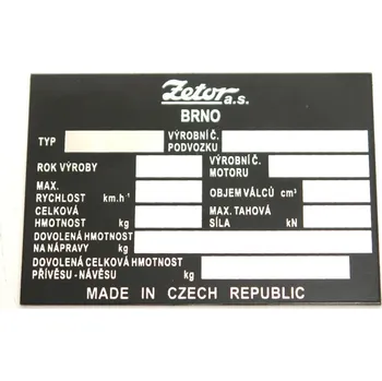 Tažné zařízení 975795, 975791 Výrobní štítek traktoru - český popis