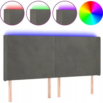 Čelo postele LED sametové 183x16x118 cm, šedé