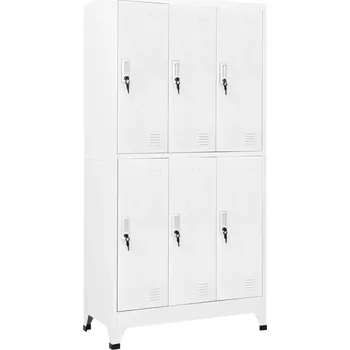 Komoda Kovová skříňka s dveřmi, 6 přihrádek, 90x45x180 cm, šedá