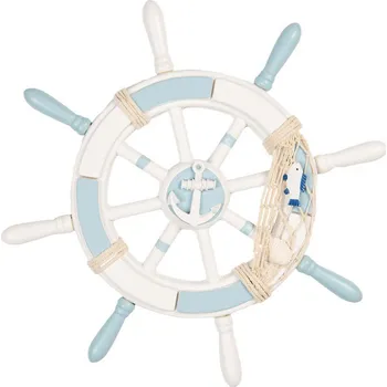 Bytová dekorace Modro-bílá dřevěná dekorace kormidlo Ship's Wheel Nautic - Ø 34*3 cm