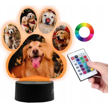 Lampička LAMPičKA na SKLE Psí Tlapka 3D LED RGB PLEXIDO + DÁLKOVÝ OVLADAČ 16 BAREV