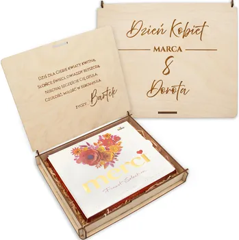 Obraz Dřevěná KRABIČKA na čokolády Merci – Valentýn, Den žen – gravírované vzory