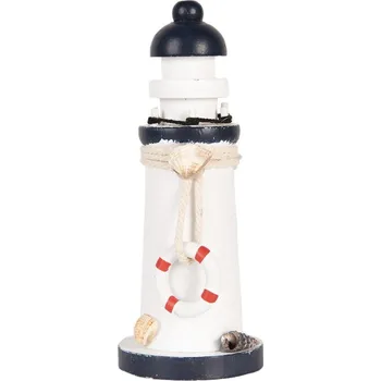 Bílo-modrá dřevěná dekorace maják Lighthouse Nautic - Ø 6*15 cm