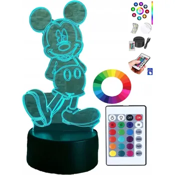 Lampička LAMPIČKA na SKLE Mickey Mouse Disney 3D LED RGB DÁLKOVÝ OVLADAČ 16 BAREV