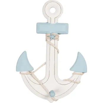 Modro-bílá dřevěná dekorace kotva Anchor Nautic - 22*5*33 cm