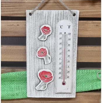 Domácí teploměr Keramický teploměr s vlčím mákem - dekorativní