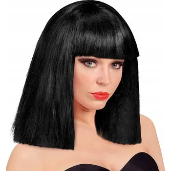 Karnevalová paruka Widmann paruka polodlouhé vlasy černá s ofinou